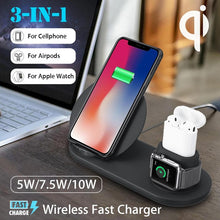 Load image into Gallery viewer, 3 in1 10W Qi Wireless Charger Dock Station Fast Charging for Apple Watch 1 2 3 4 For iPhone XR XS Max For Samsung S9 For AirPods