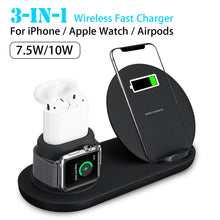 Load image into Gallery viewer, 3 in1 10W Qi Wireless Charger Dock Station Fast Charging for Apple Watch 1 2 3 4 For iPhone XR XS Max For Samsung S9 For AirPods