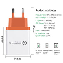 Load image into Gallery viewer, 18 W USB Quick charge 3.0 5V 3A for Iphone 7 8 EU US Plug Mobile Phone Fast charger charging