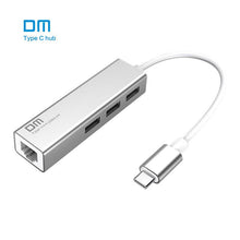 Load image into Gallery viewer, DM USB C to Ethernet  with Type C USB 2.0 HUB 3 Ports RJ45 Network Card Lan Adapter for Macbook USB-C Type