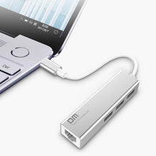 Load image into Gallery viewer, DM USB C to Ethernet  with Type C USB 2.0 HUB 3 Ports RJ45 Network Card Lan Adapter for Macbook USB-C Type