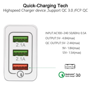 18 W USB Quick charge 3.0 5V 3A for Iphone 7 8 EU US Plug Mobile Phone Fast charger charging