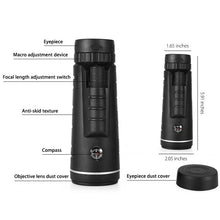 Load image into Gallery viewer, Lens for phone 40X60 Zoom for Smartphone Monocular Telescope Scope Camera Camping Hiking Fishing with Compass Phone Clip Tripod