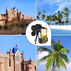 Lens for phone 40X60 Zoom for Smartphone Monocular Telescope Scope Camera Camping Hiking Fishing with Compass Phone Clip Tripod