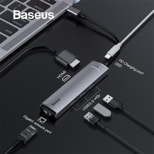 Baseus 6in1 HUB Adapter USB Type C to USB 3.0 HDMI RJ45 for MacBook Pro HUB USB Splitter for Huawei Matebook Computer Accessory